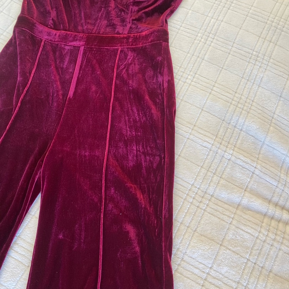 NWT Petal + Pup Lexie Velvet Jumpsuit – Burgundy, Size L - Picture 5 of 7